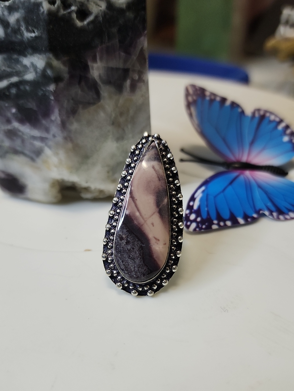 Teardrop Purple Jasper Statement Ring - Women Jewelry